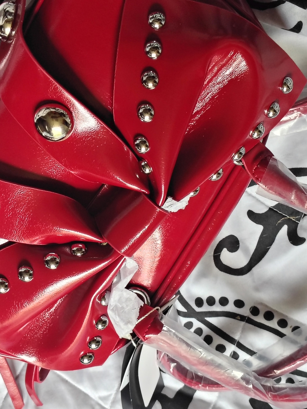 Red Studded Bow Patent Handbag